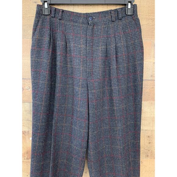 Vintage Wool Blend Herringbone Plaid Lined Pleated Trousers Pants Size 14 Cozy - Picture 2 of 10
